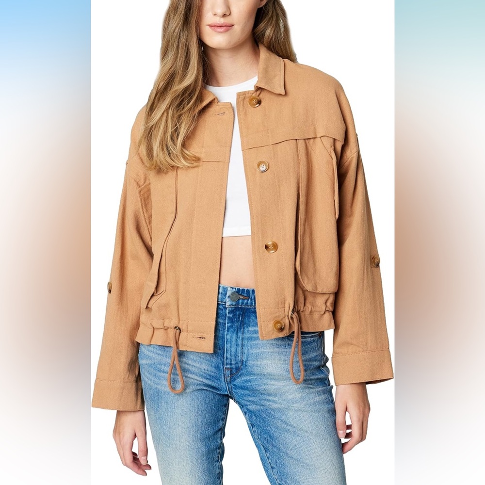 Linen Utility Jacket With Pockets Drawstring NEW